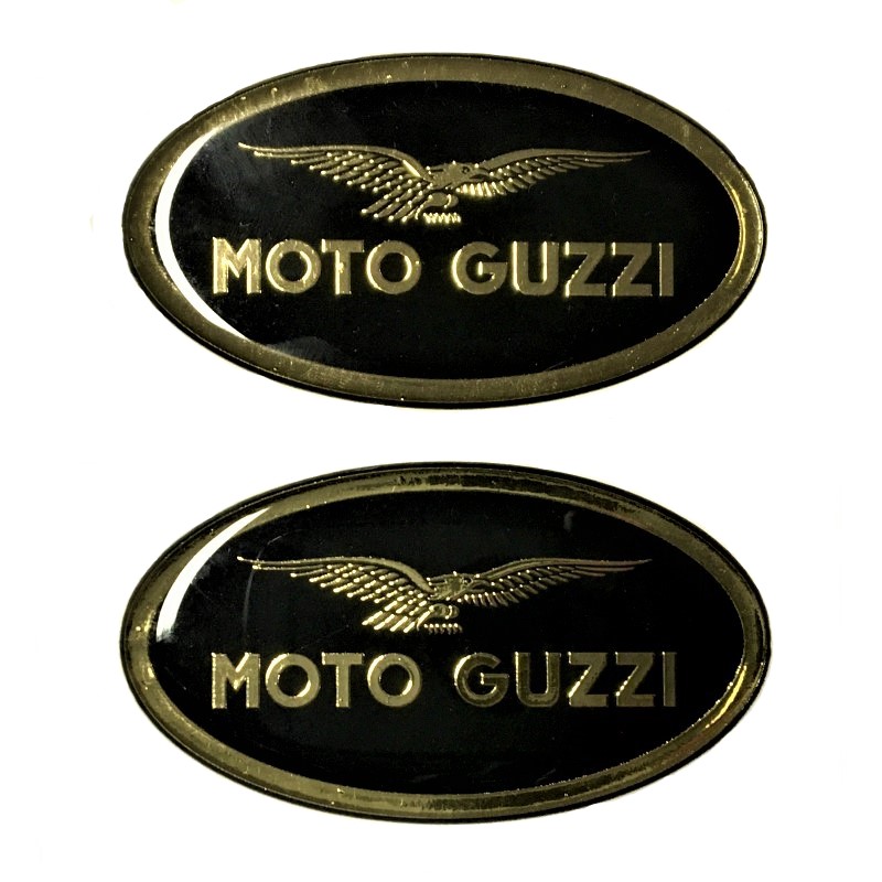 Adesivi in Resina 3D Ovali Moto Guzzi Oro su Sfondo Nero